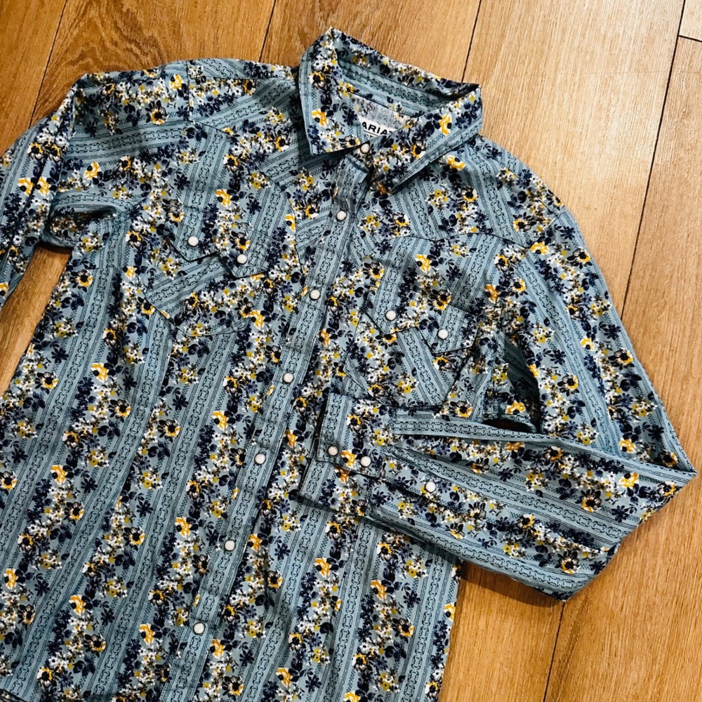Ariat Real Annette Western Snap Shirt Blue Floral Stripe 10044873 Womens Small